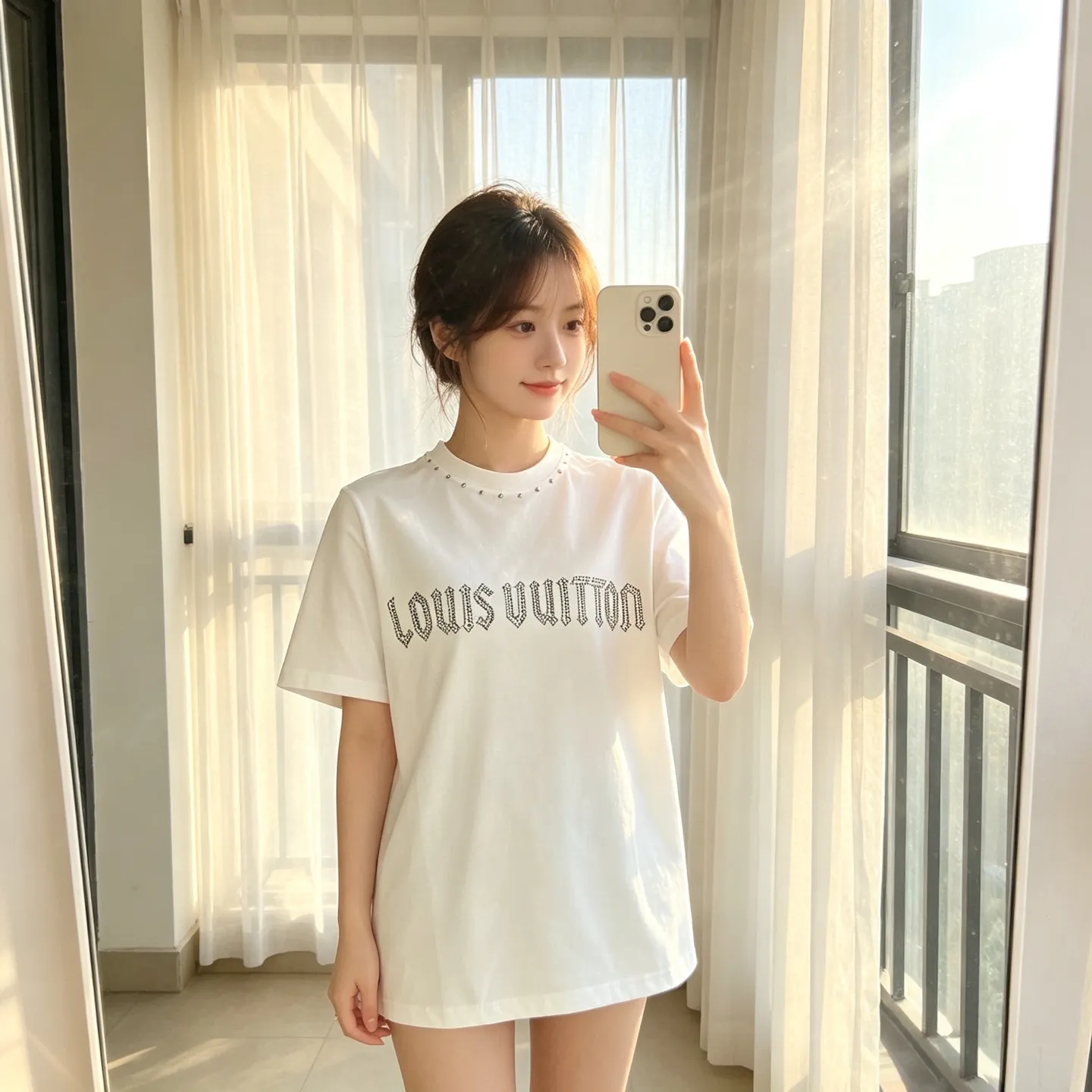 Louis Vuitton/Louis Vuitton 26ss rivet letter logo short sleeves